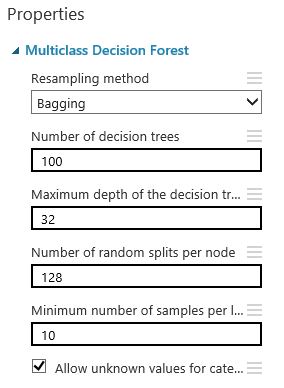 Multiclass Decision Forest Azure ML